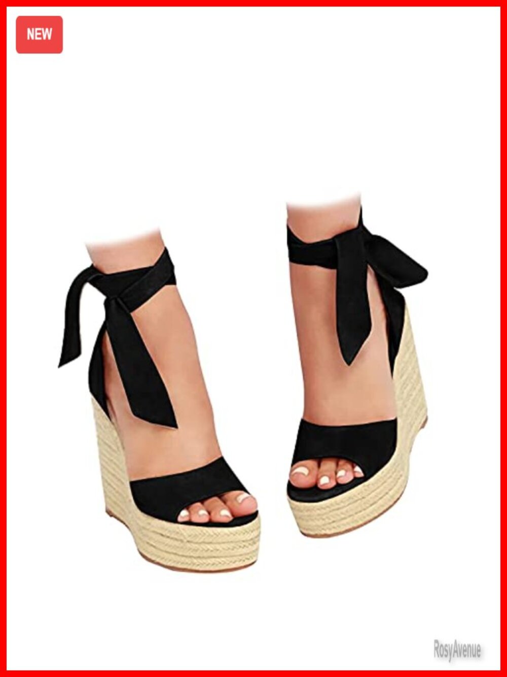 Faux Suede Espadrille Wedge Sandals Open Toe Lace Up Ankle Strap Platform